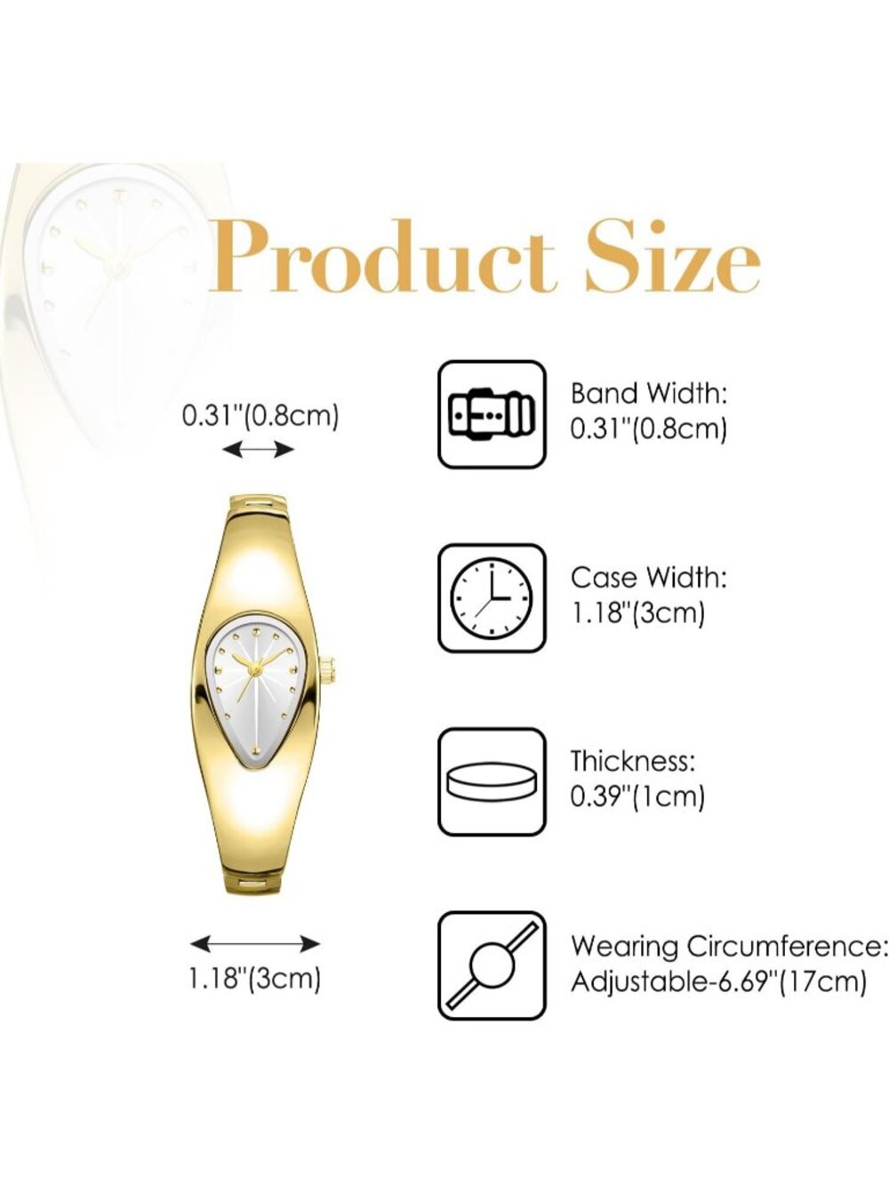 Women's Gold White Stainless Steel Strap Teardrop Shape Dial Quartz Wrist Watch - Picture 6 of 7